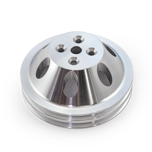 Polea de bomba de agua corta de aluminio billet Chevy SBC 350 con 2 ranuras para interruptor