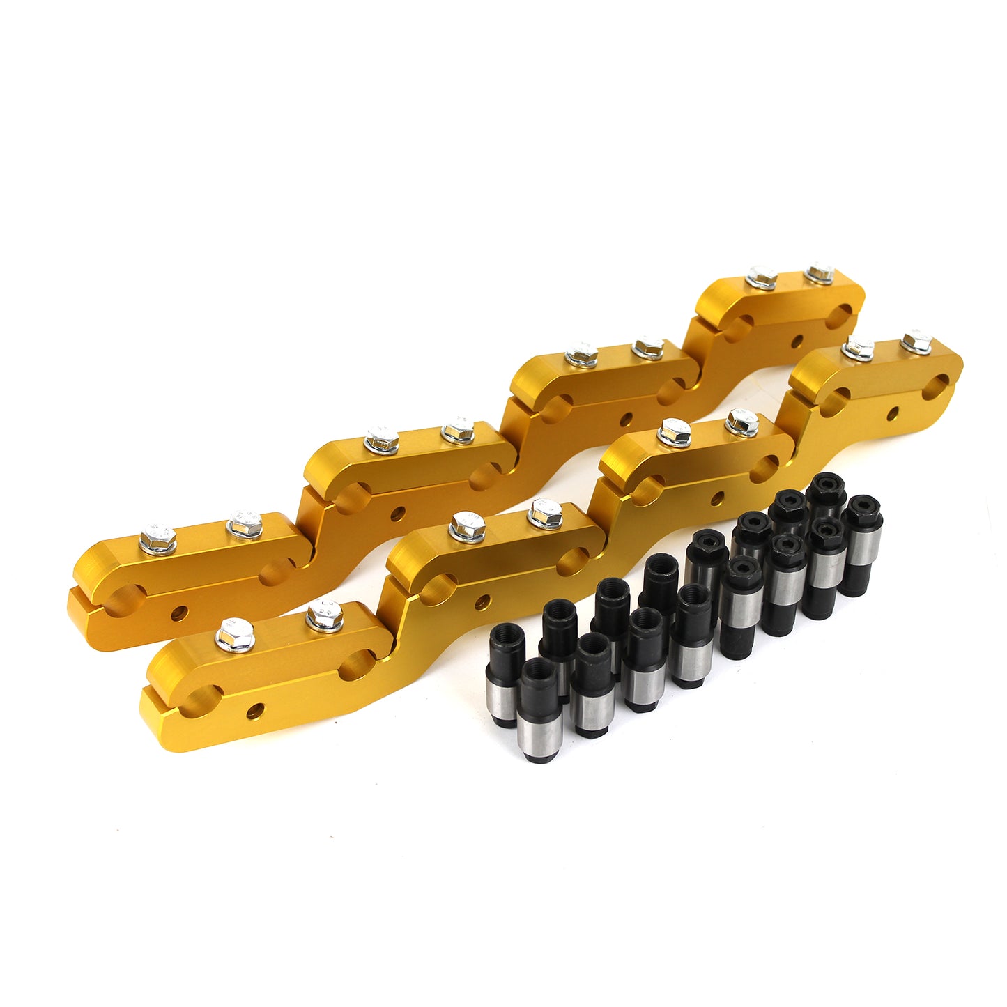 Kit de cinturón de balancín dorado para Ford 302 351C Cleveland con tuercas Polylock de 7/16"