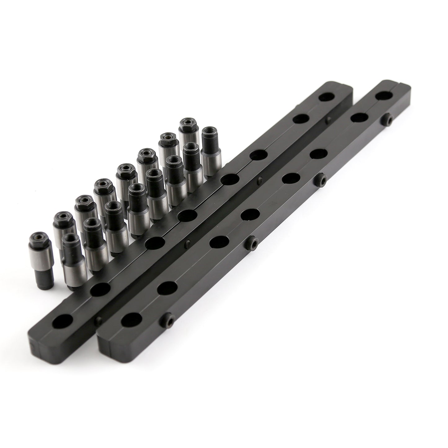 Chevy SBC 350 Rocker Stud Girdle Kit Black With 7/16" Polylock Nuts