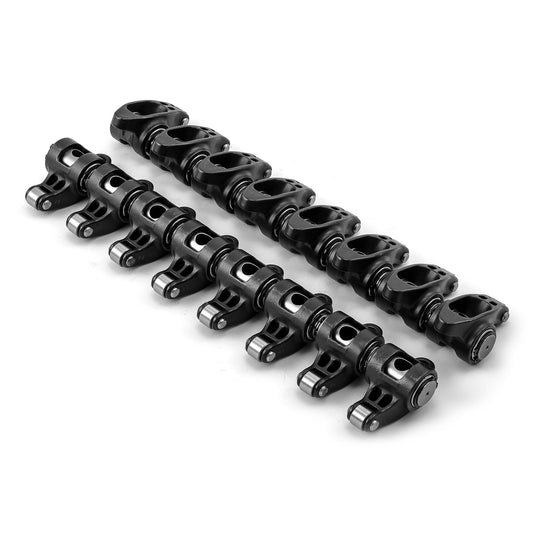 Chevy SBC 350 1.6 Ratio 7/16" Ultra Black Chromoly Roller Rocker Arms Set