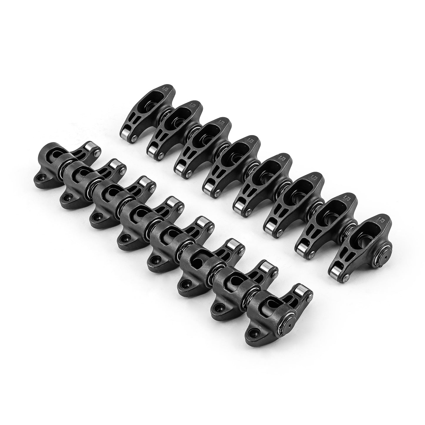 Juego de balancines de rodillos cromados ultra negros Ford 302 351C 460 de 1.73 7/16"