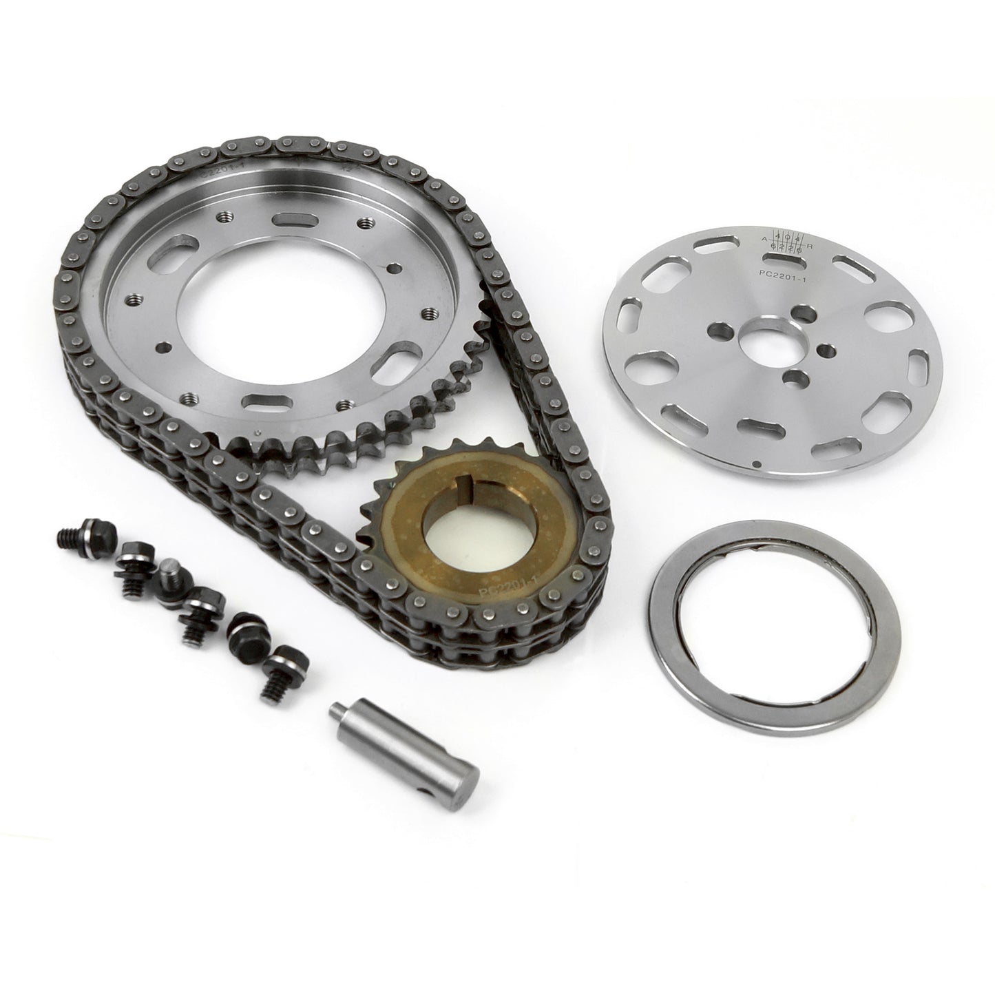 Kit de cadena de distribución de acero billet ajustable de 2 piezas y doble rodillo para Chevy SBC 350
