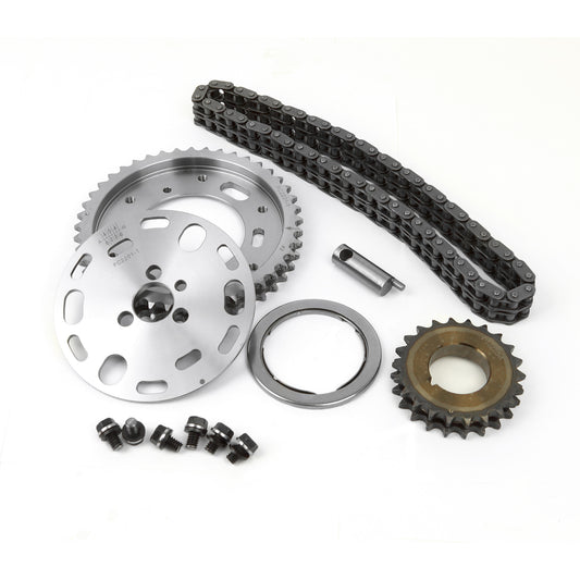 Kit de cadena de distribución de acero billet ajustable de 2 piezas y doble rodillo para Chevy SBC 350