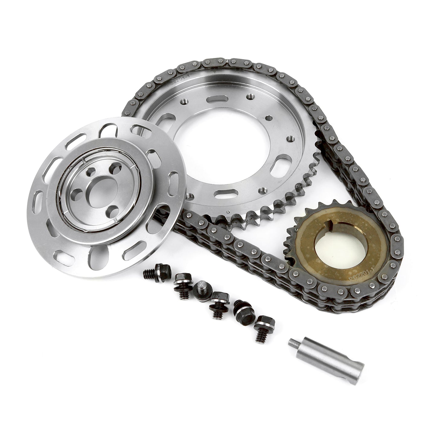 Kit de cadena de distribución de acero billet ajustable de 2 piezas y doble rodillo para Chevy SBC 350