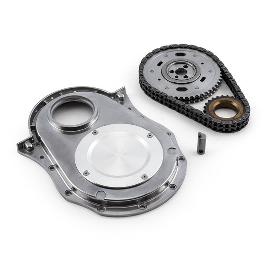 Chevy BBC 454 Double Roller 2pc Adj Billet Steel Timing Chain & Cover Kit