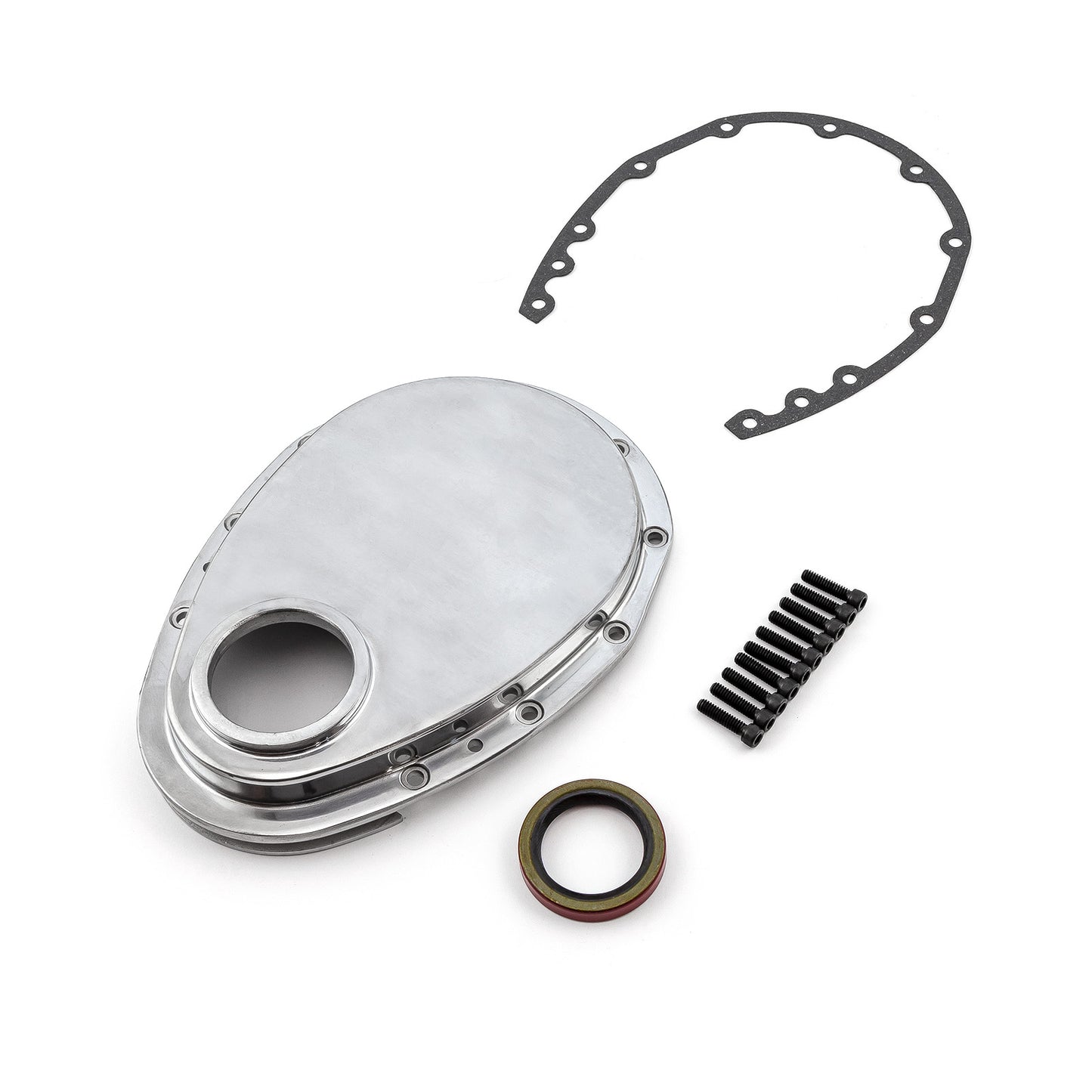 Cubierta de cadena de distribución de aluminio pulida para Chevy SBC 350 con junta, sello y pernos