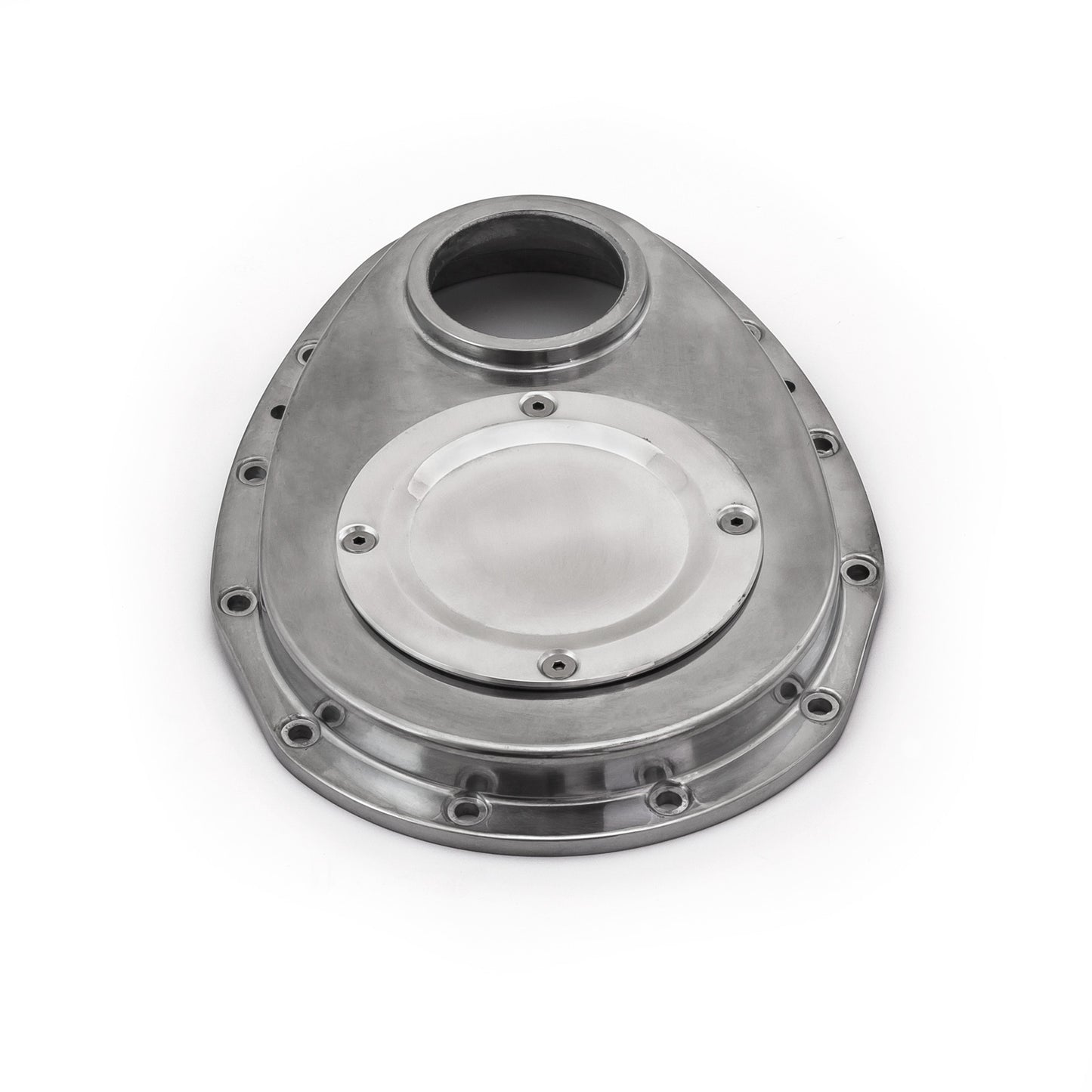 Cubierta de cadena de distribución de aluminio pulido de 2 piezas para Chevy SBC 350 con placa de inspección