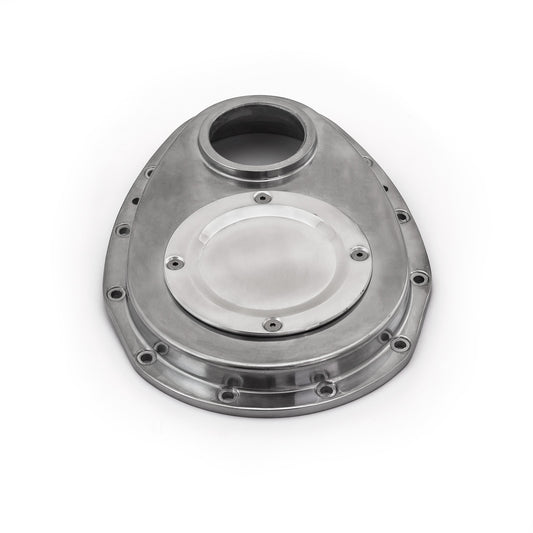 Cubierta de cadena de distribución de aluminio pulido de 2 piezas para Chevy SBC 350 con placa de inspección