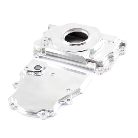 Tapa de distribución delantera pulida de 2 piezas con puerto para sensor de levas para Chevy GM GEN IV LS2 LS3