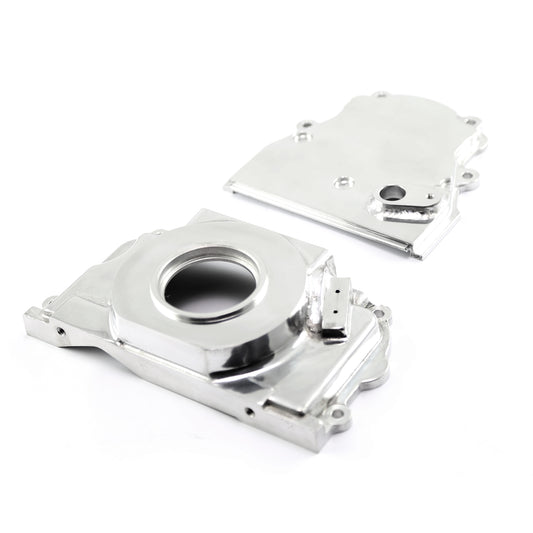 Tapa de distribución delantera pulida de 2 piezas con puerto para sensor de levas para Chevy GM GEN IV LS2 LS3