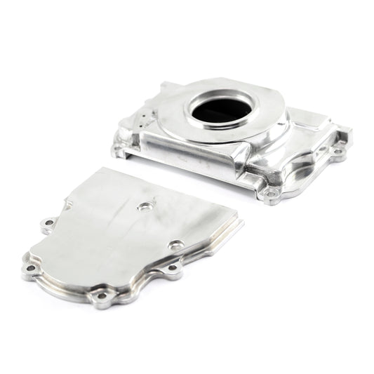 Tapa de distribución delantera pulida de 2 piezas para Chevy GM GEN III LS1 LS6 sin puerto para sensor de levas
