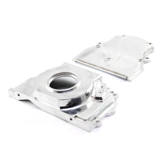 Tapa de distribución delantera pulida de 2 piezas para Chevy GM GEN III LS1 LS6 sin puerto para sensor de levas