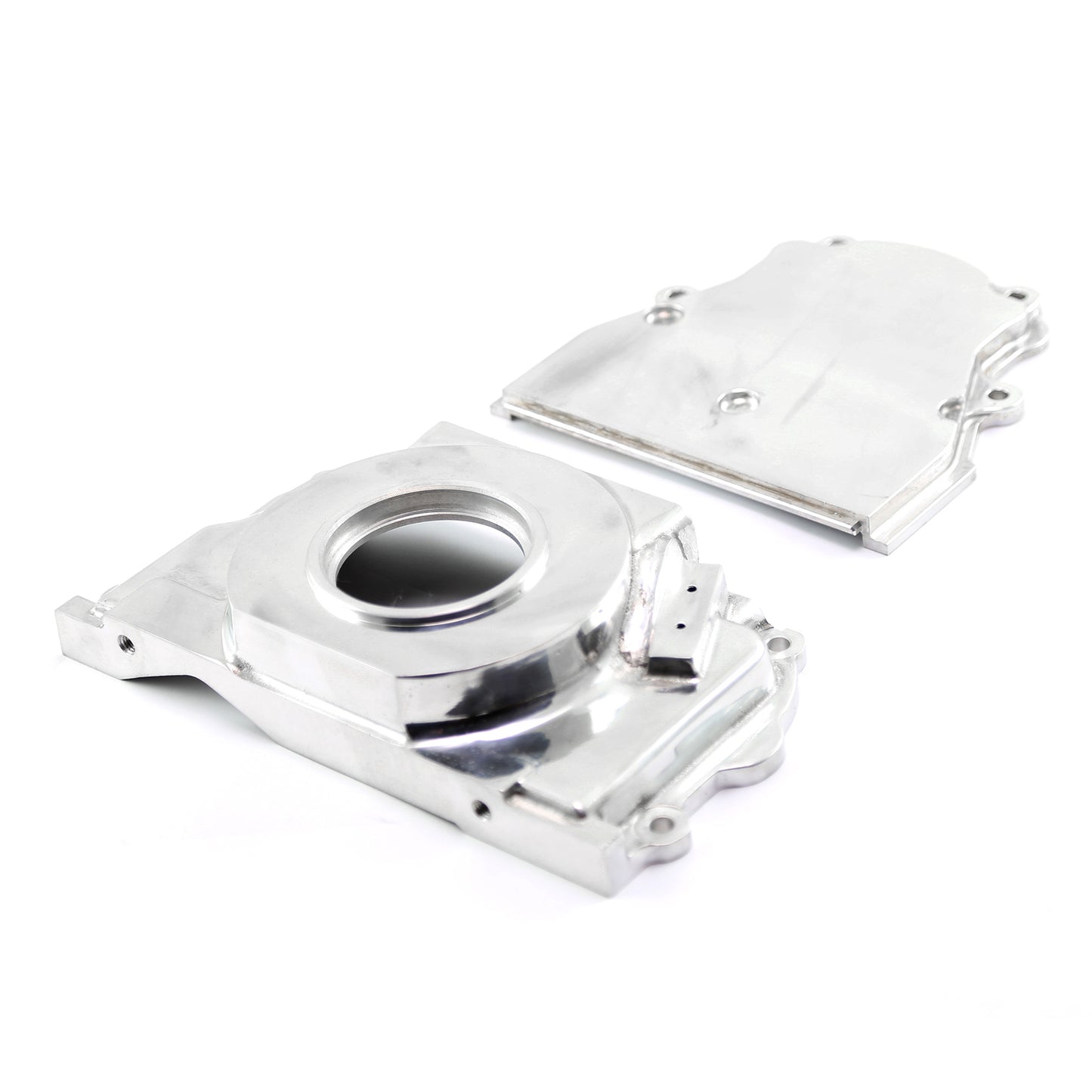 Tapa de distribución delantera pulida de 2 piezas para Chevy GM GEN III LS1 LS6 sin puerto para sensor de levas