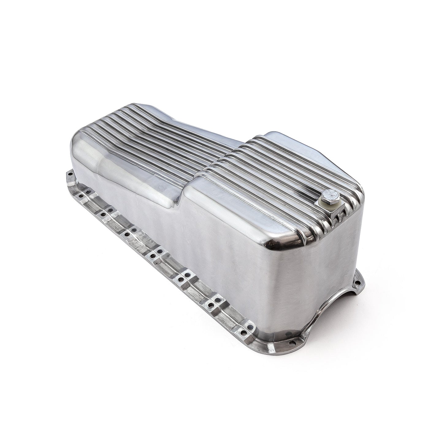 Cárter de aceite de aluminio pulido con aletas para Chevy SBC 350 (2 piezas, 1955-79, lado D)