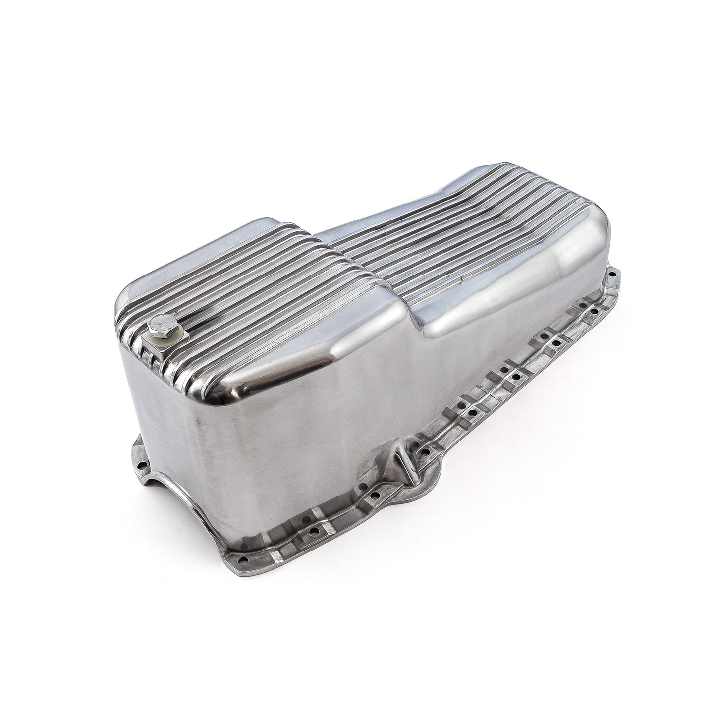 Cárter de aceite de aluminio pulido con aletas para Chevy SBC 350 (2 piezas, 1955-79, lado D)