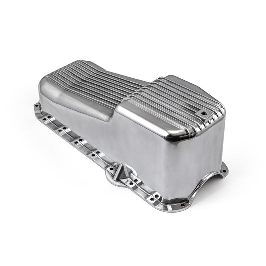 Cárter de aceite de aluminio pulido con aletas para Chevy SBC 350 (2 piezas, 1980-85)