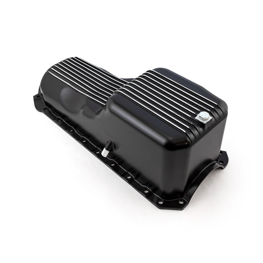 Cárter de aceite de aluminio con aletas negras para Chevy BBC 454 de 2 piezas, 4.ª generación, 1965-1990