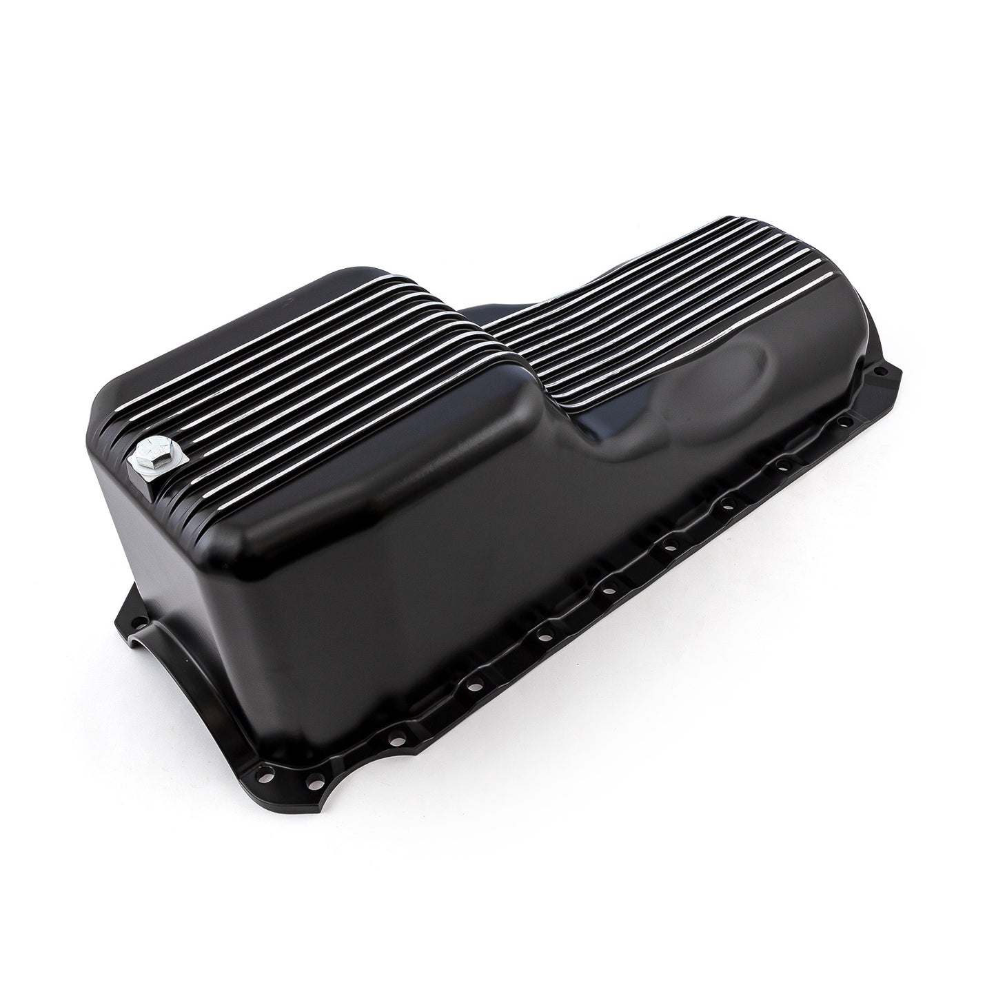 Cárter de aceite de aluminio con aletas negras para Chevy BBC 454 de 2 piezas, 4.ª generación, 1965-1990