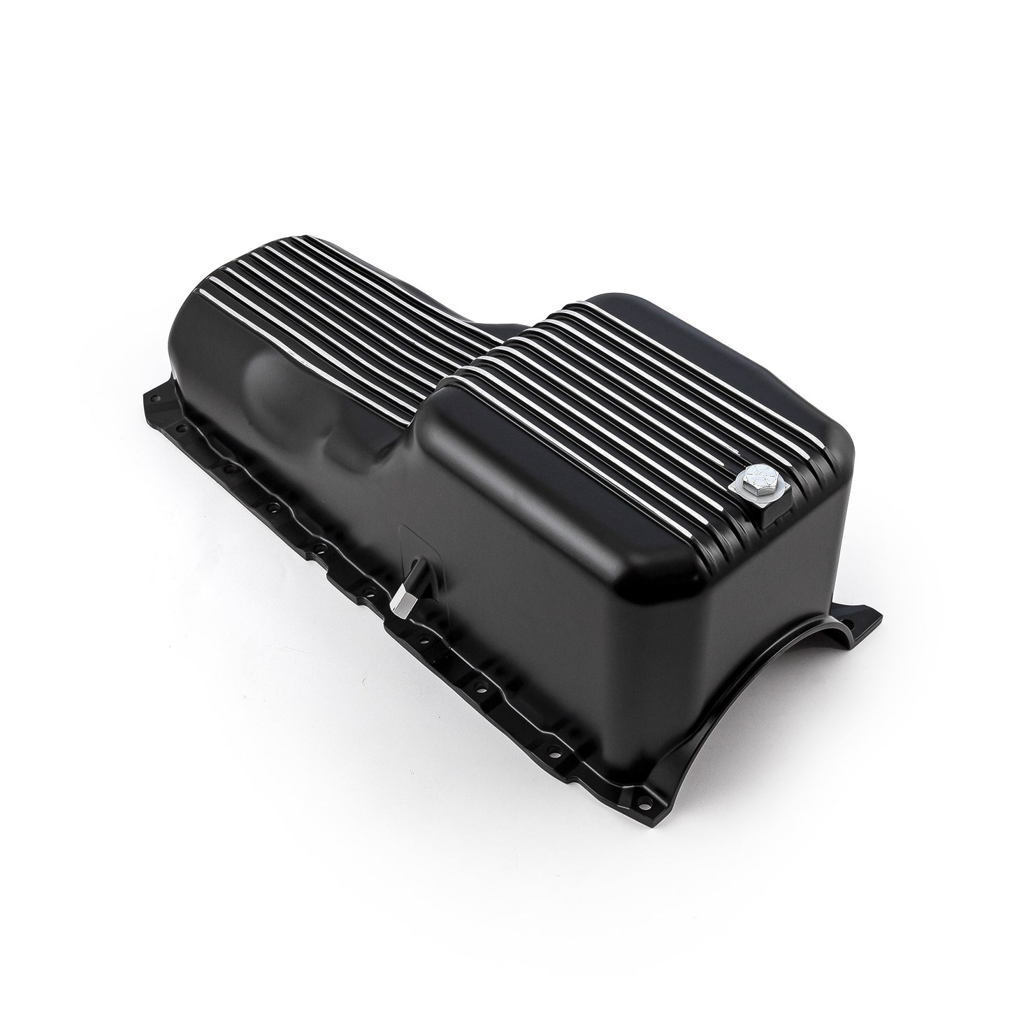 Cárter de aceite de aluminio con aletas negras para Chevy BBC 454, 1 pieza, finales de generación 5 y 6, 1991 en adelante