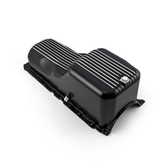 Cárter de aceite de aluminio con aletas negras para Chevy BBC 454, 1 pieza, finales de generación 5 y 6, 1991 en adelante