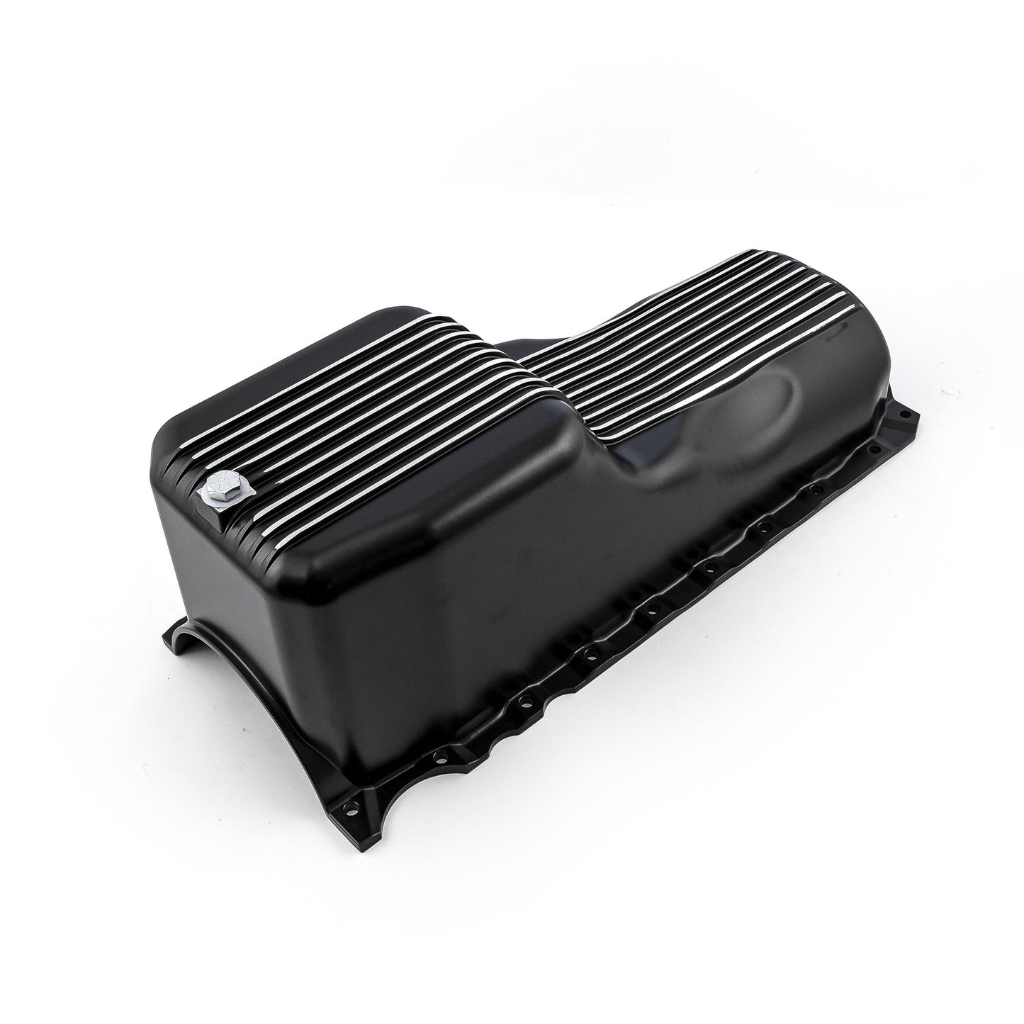 Cárter de aceite de aluminio con aletas negras para Chevy BBC 454, 1 pieza, finales de generación 5 y 6, 1991 en adelante