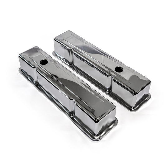 Chevy SBC 350 Chrome Steel Valve Covers - Tall w/ Hole