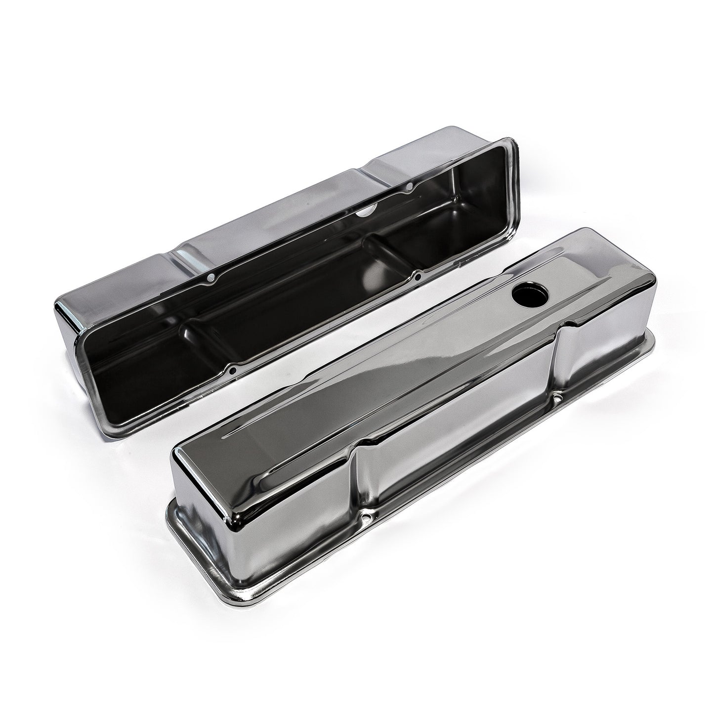Tapas de válvulas de acero cromado para Chevy SBC 350 - Altas con orificio