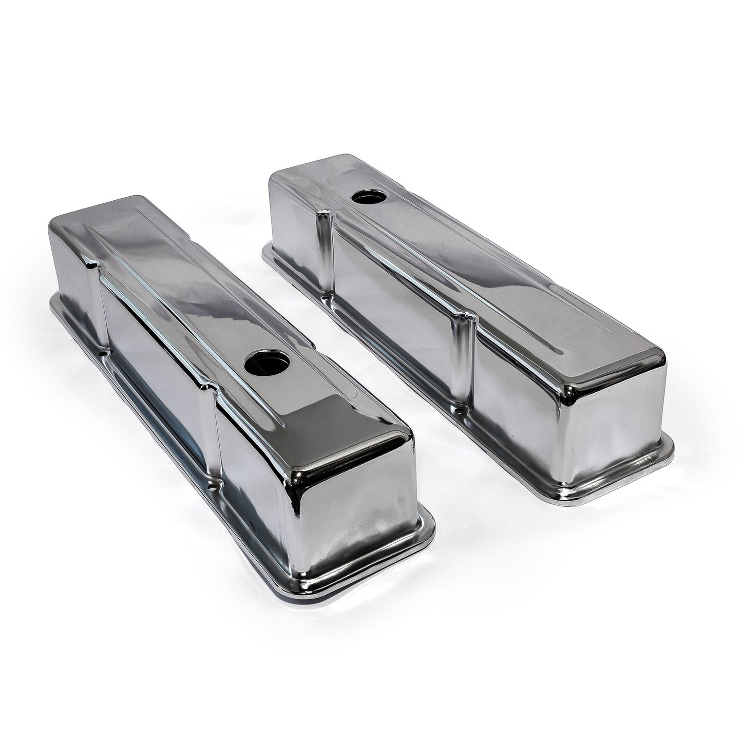 Tapas de válvulas de acero cromado para Chevy SBC 350 - Altas con orificio