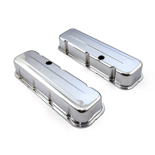 Chevy BBC 454 Chrome Steel Valve Covers - Tall w/ Baffled Hole