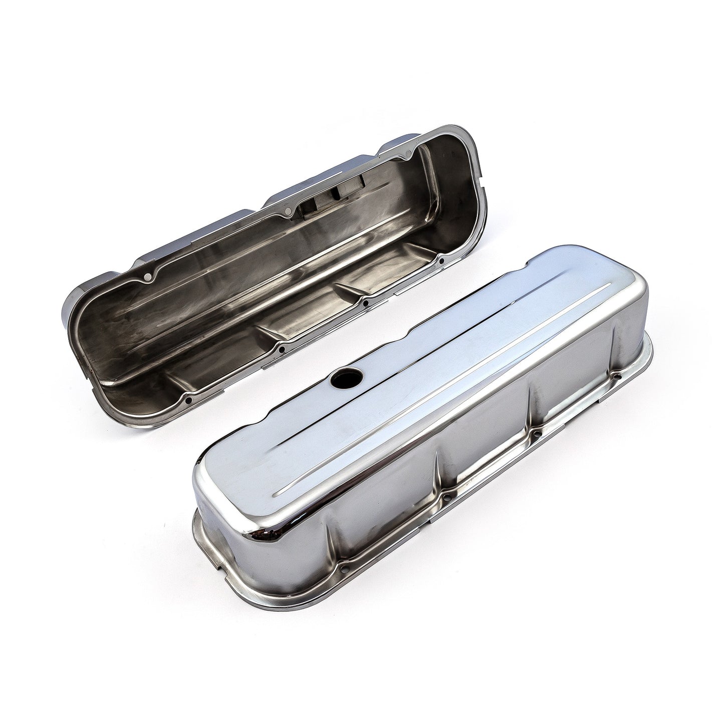 Tapas de válvulas de acero cromado para Chevy BBC 454 (altas, con orificio deflector)