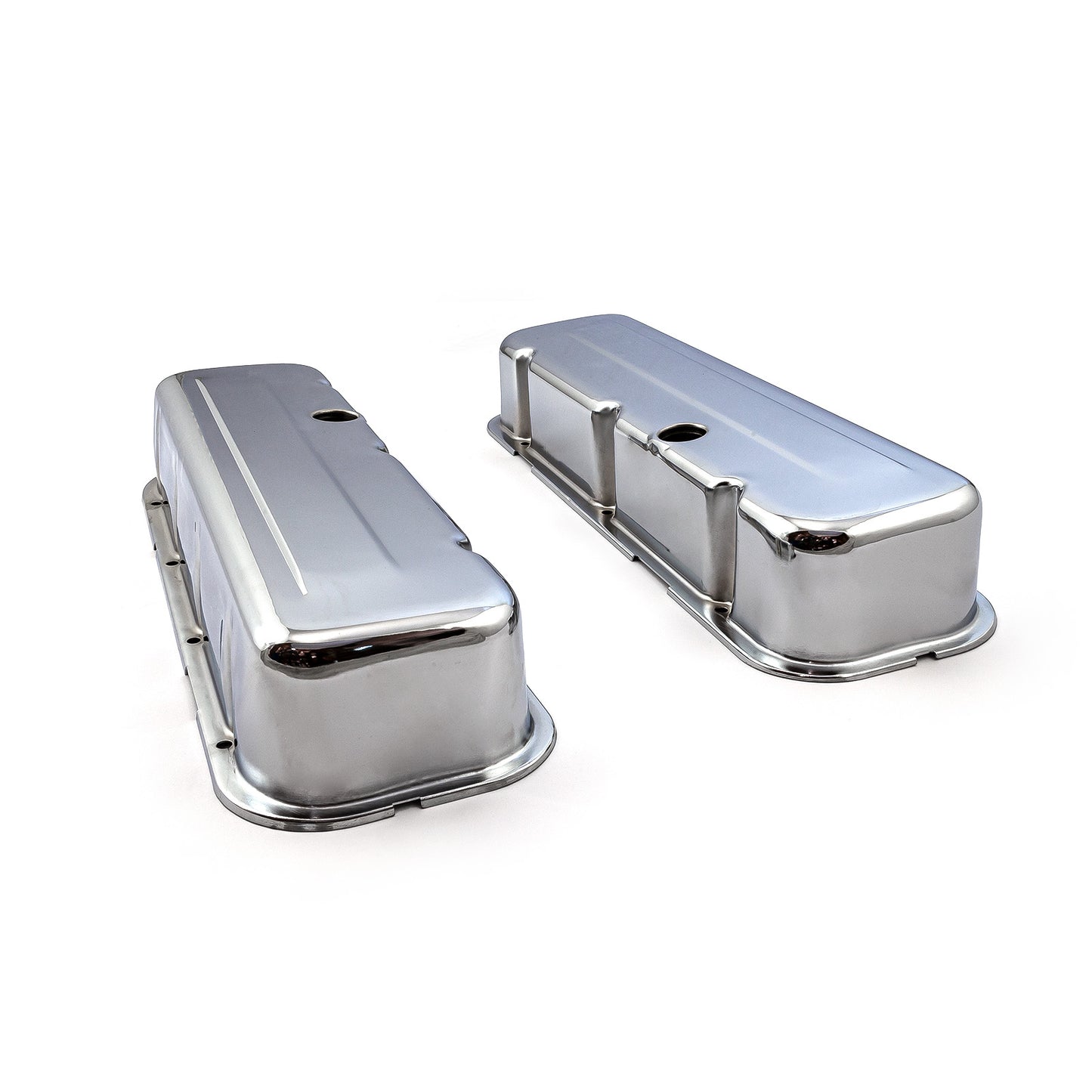 Chevy BBC 454 Chrome Steel Valve Covers - Tall w/ Baffled Hole