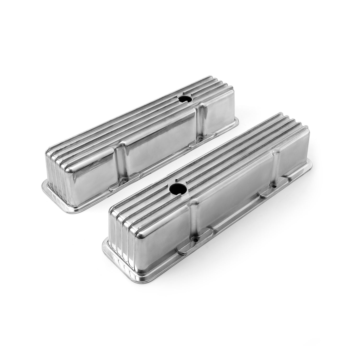 Tapas de válvulas de aluminio con aletas nostálgicas para Chevy SBC 350 - Altas con orificio