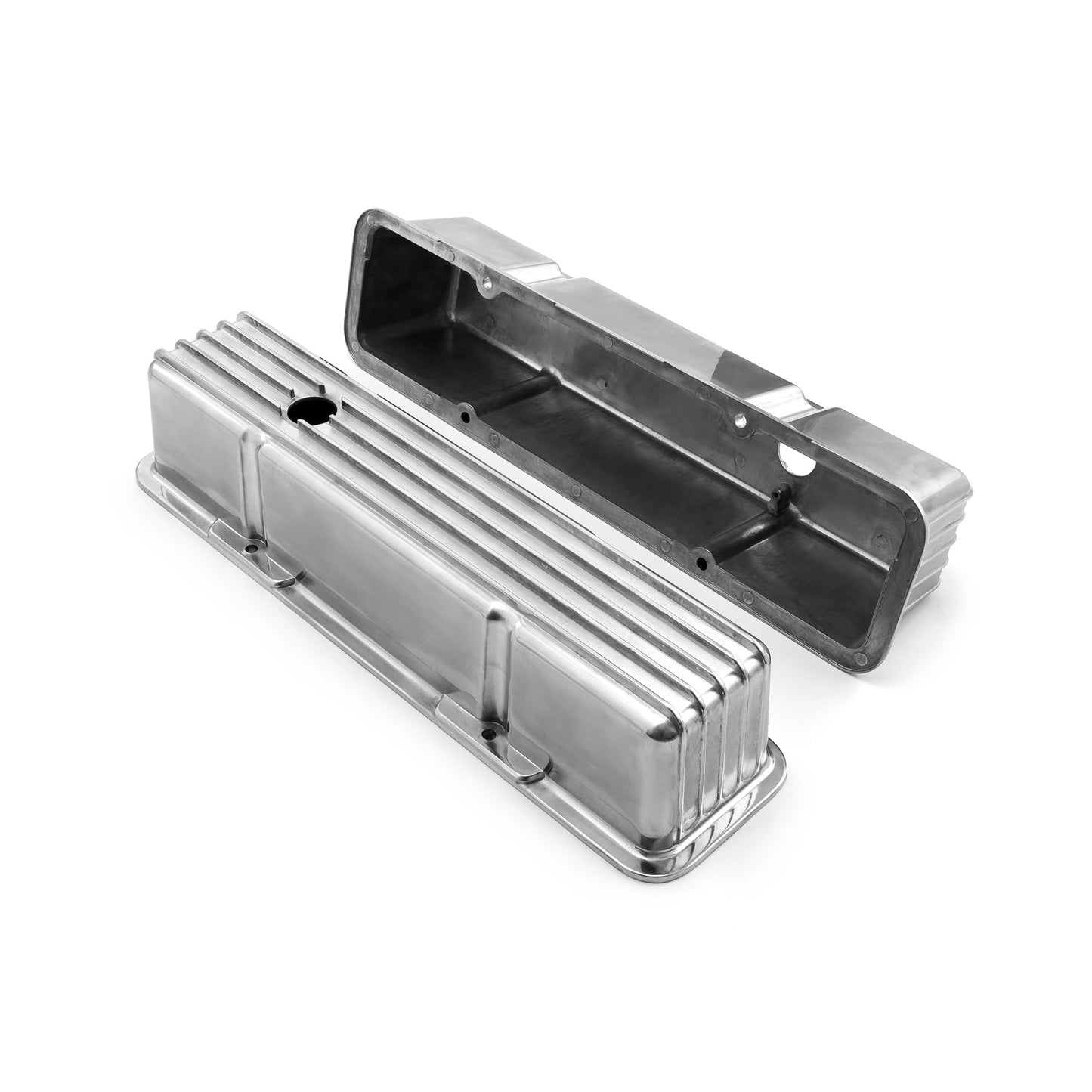 Tapas de válvulas de aluminio con aletas nostálgicas para Chevy SBC 350 - Altas con orificio