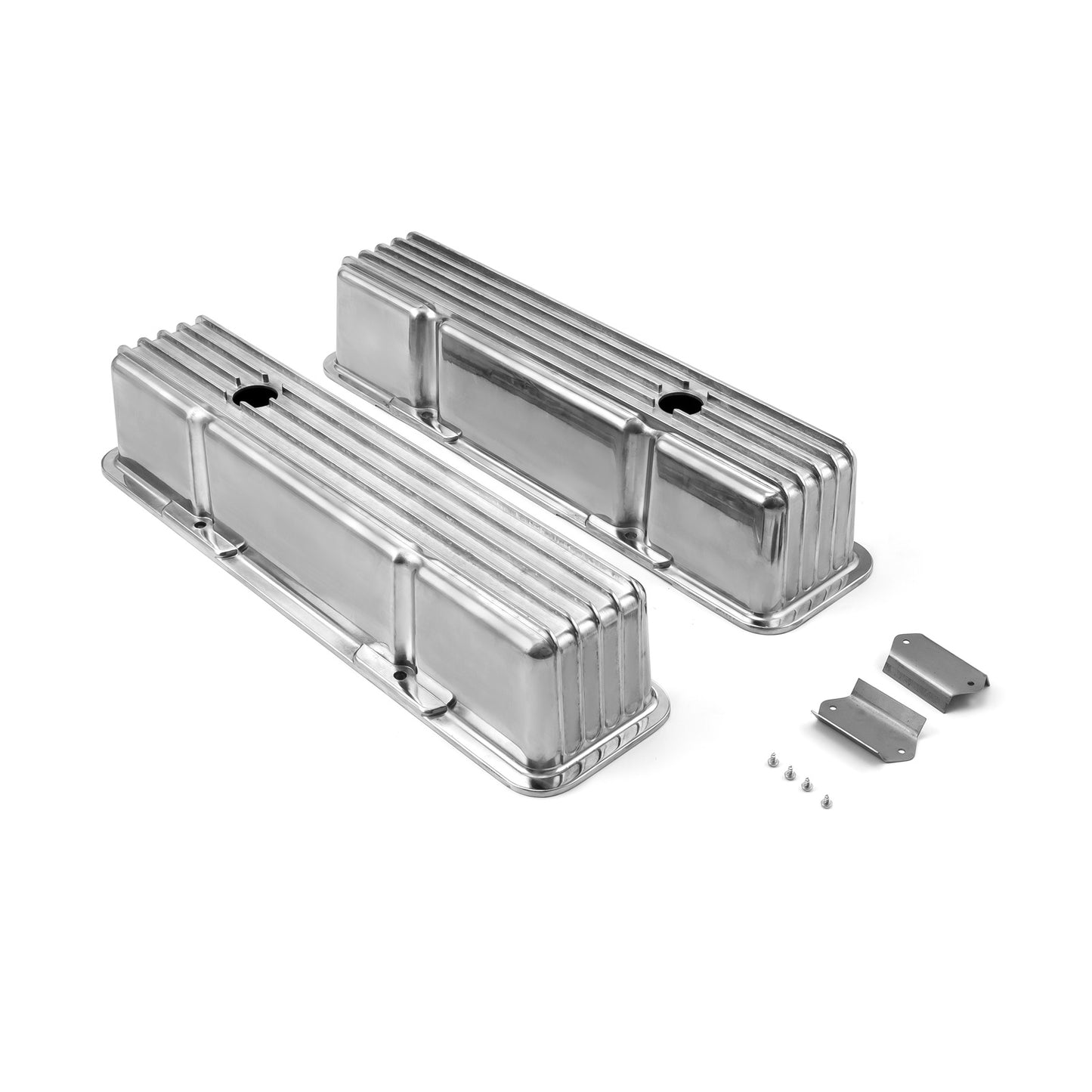Chevy SBC 350 Nostalgic Finned Aluminum Valve Covers - Tall w/Hole