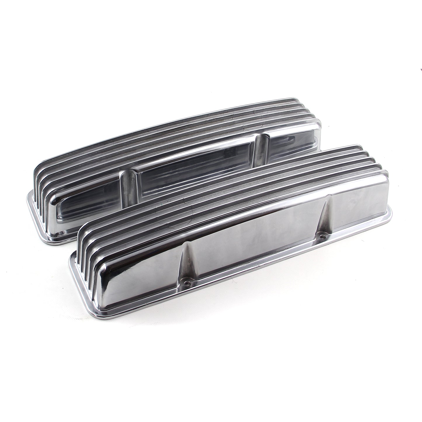 Tapas de válvulas de aluminio con aletas nostálgicas para Chevy SBC 350 (altas, sin orificios)