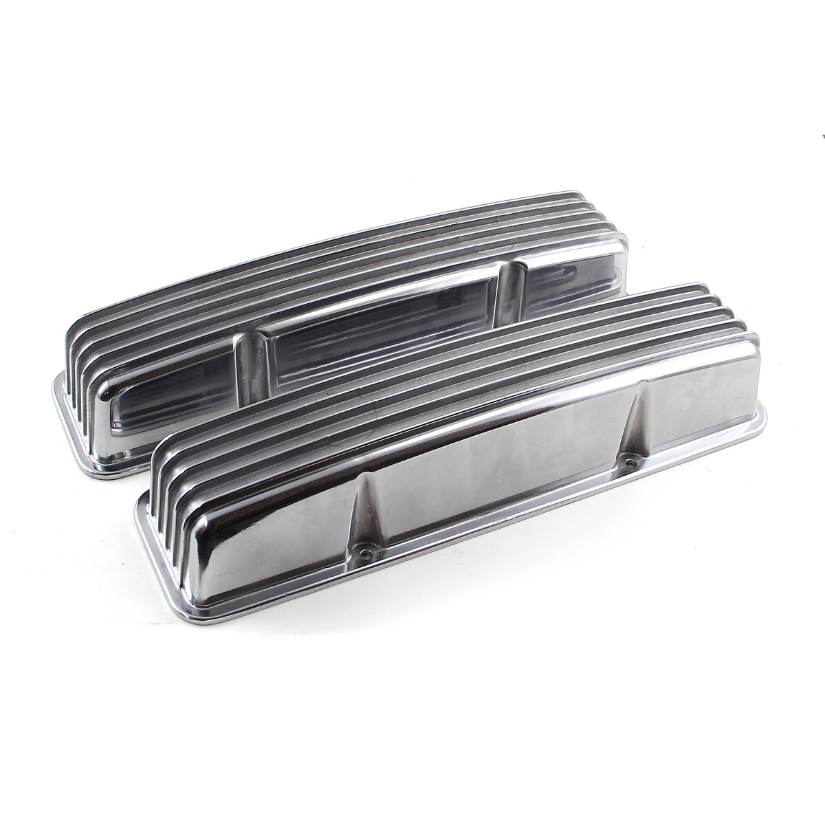 Tapas de válvulas de aluminio con aletas nostálgicas para Chevy SBC 350 (altas, sin orificios)