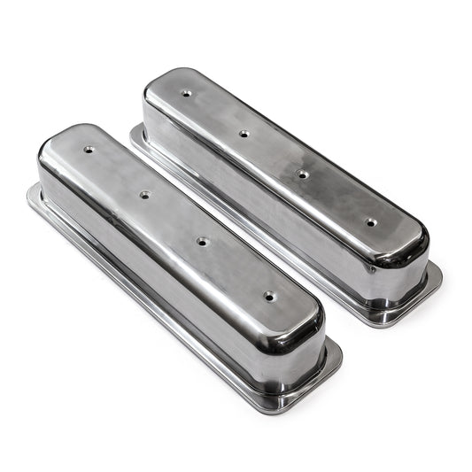 Chevy SBC 350 Center Bolt Polished Aluminum Plain Valve Cover - Tall w/o Hole