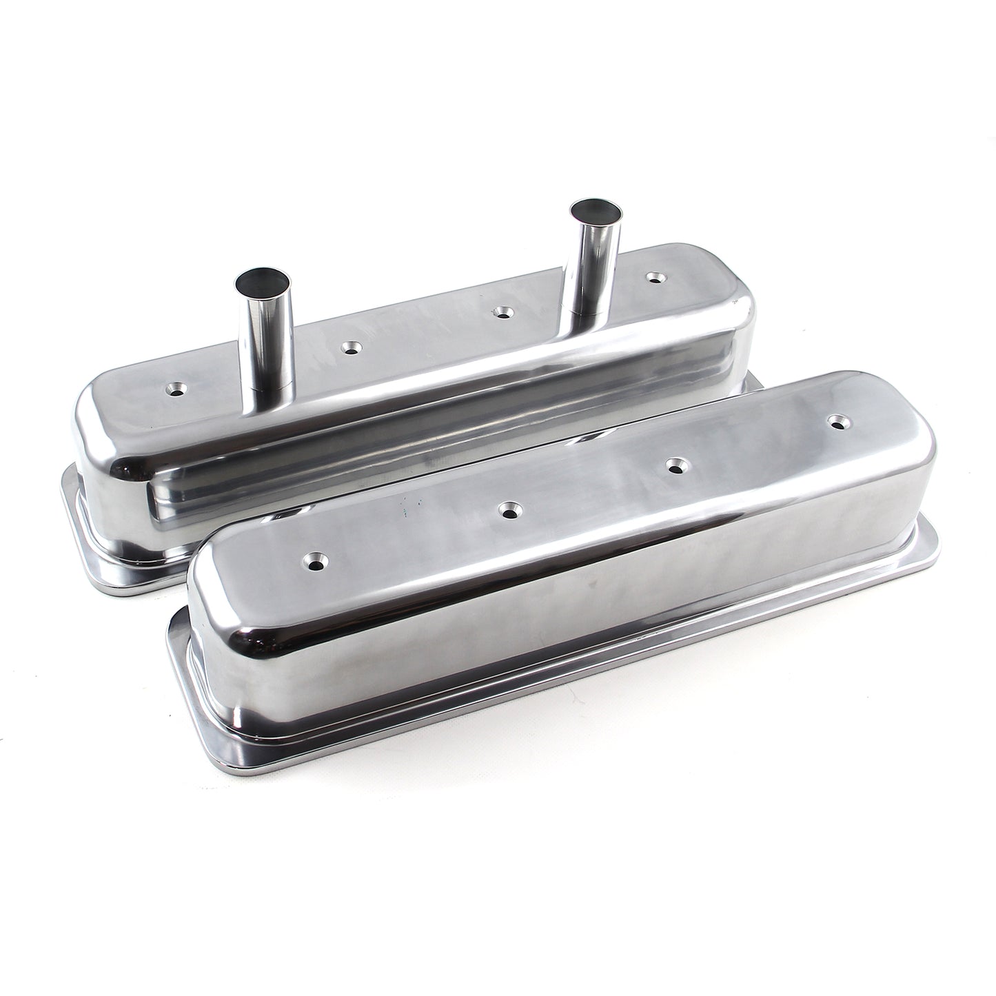 Chevy SBC 350 Center Bolt Polished Aluminum Circle Track Valve Cover - Tall