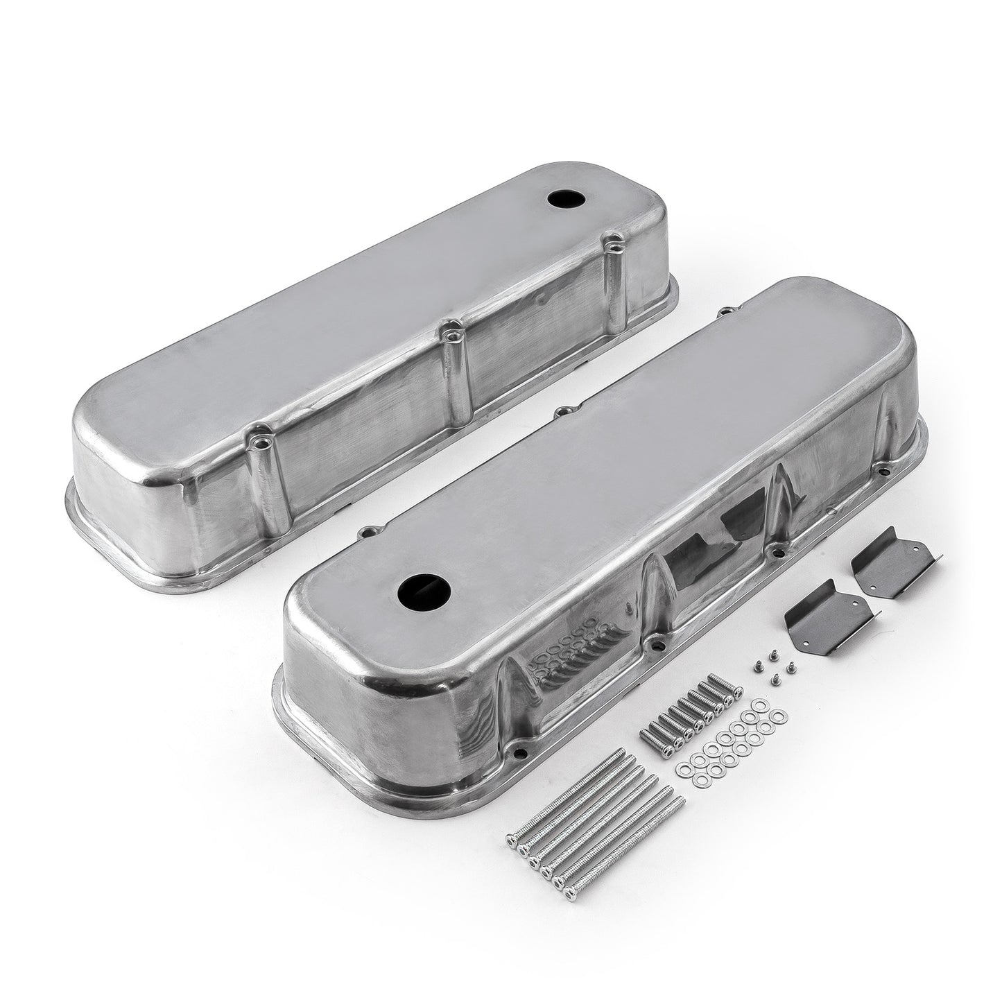 Tapa de válvulas lisa de aluminio pulido para Chevy BBC 454 - Alta con orificio
