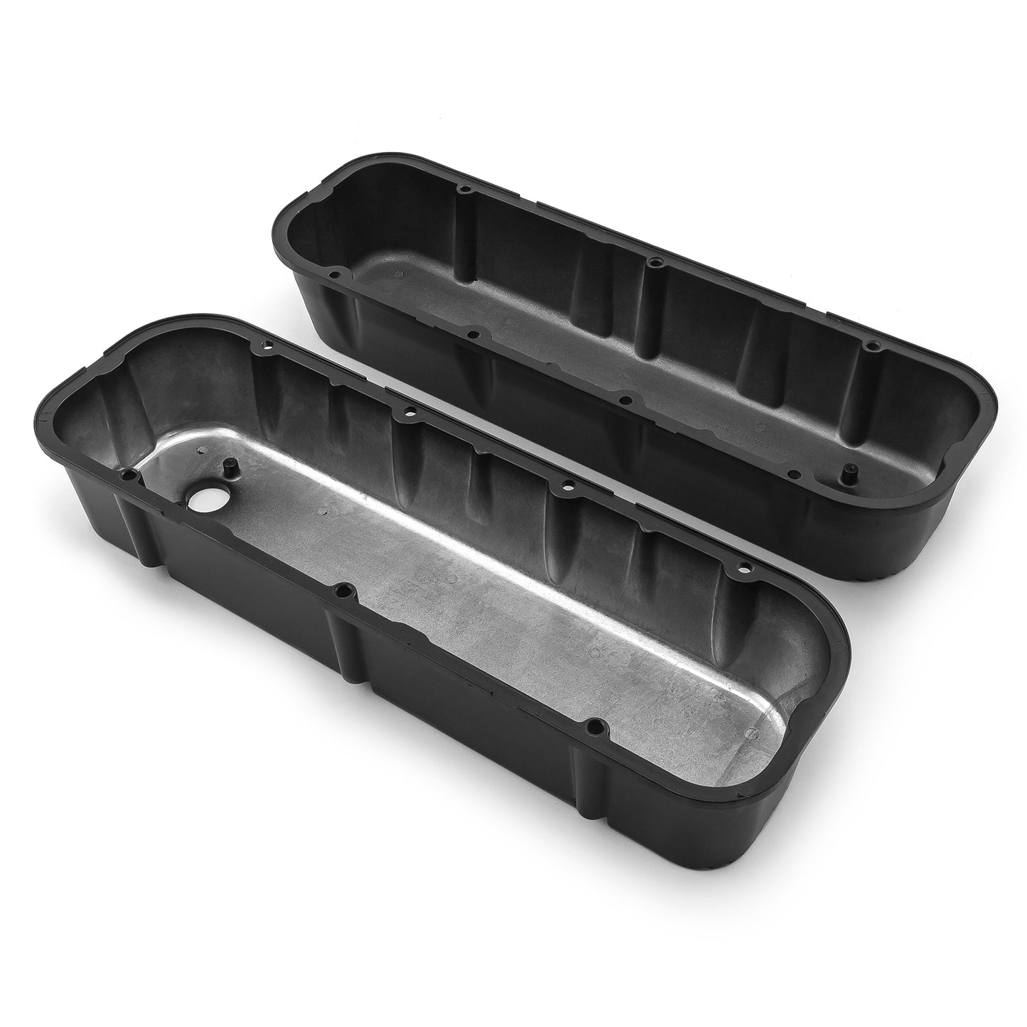 Tapas de válvulas de aluminio con aletas negras para Chevy BBC 454 - Altas con orificio