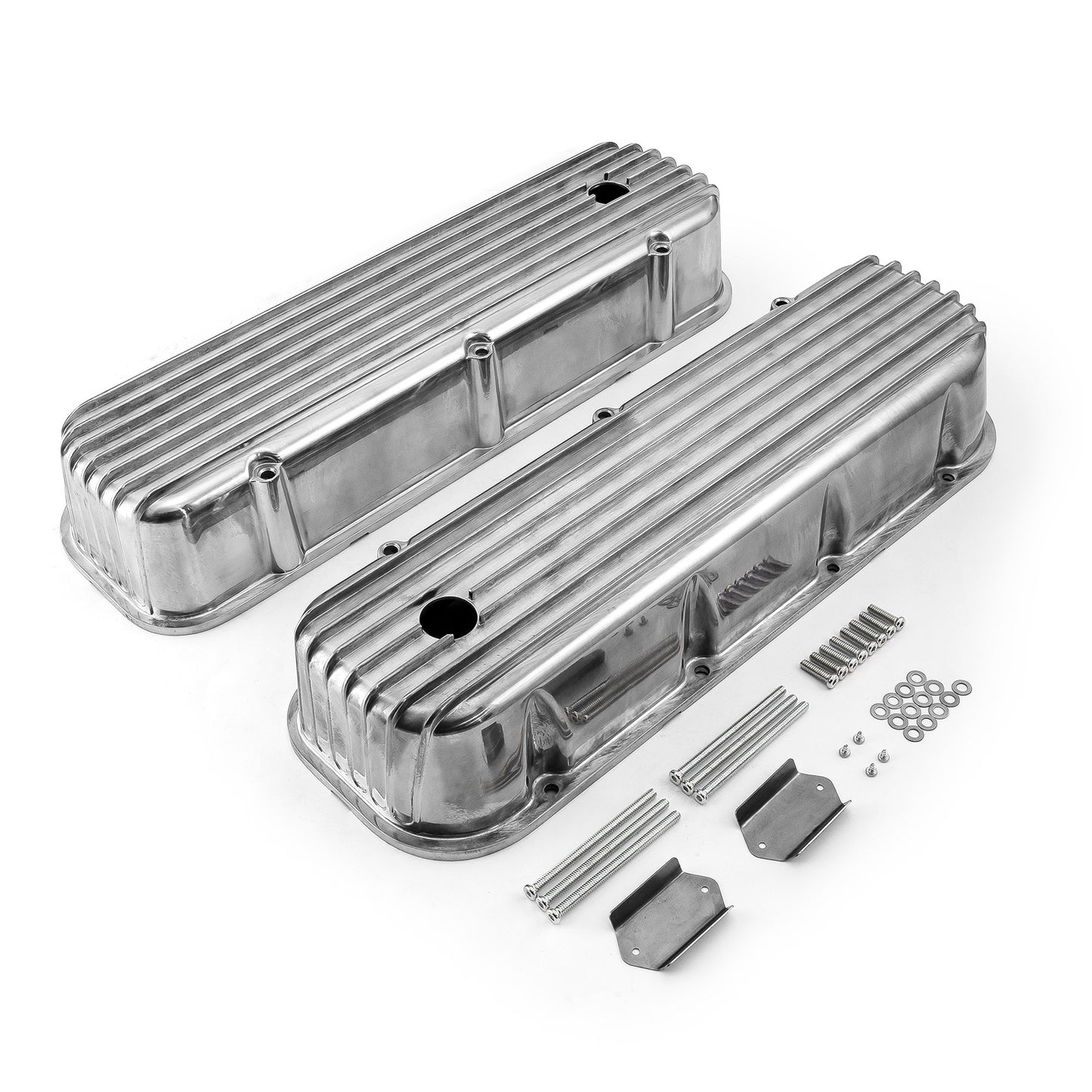 Tapas de válvulas de aluminio con aletas nostálgicas para Chevy BBC 454 - Altas con orificio