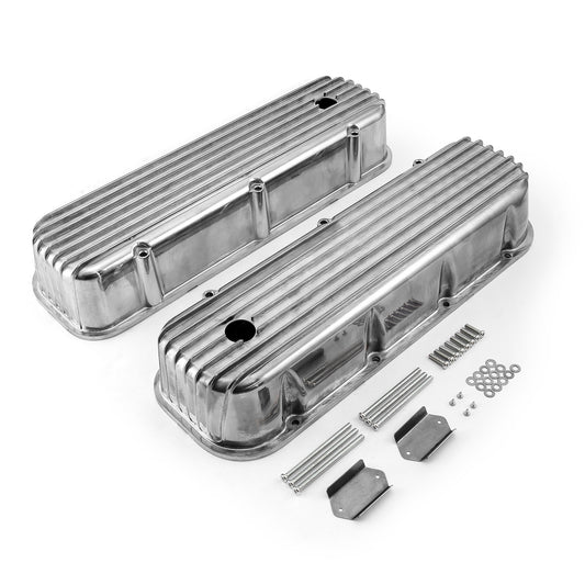 Chevy BBC 454 Nostalgic Finned Aluminum Valve Covers - Tall w/ Hole