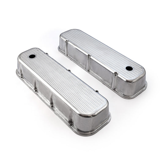 Chevy BBC 454 Polished Aluminum Ball Milled Valve Covers - Tall w/ Hole