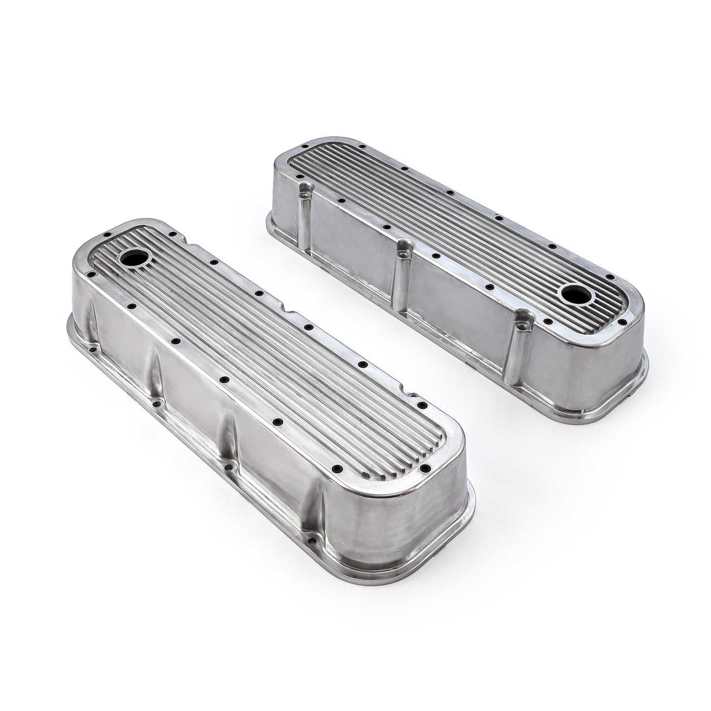 Tapas de válvulas de aluminio acanalado pulido para Chevy BBC 454 (altas, con orificio)