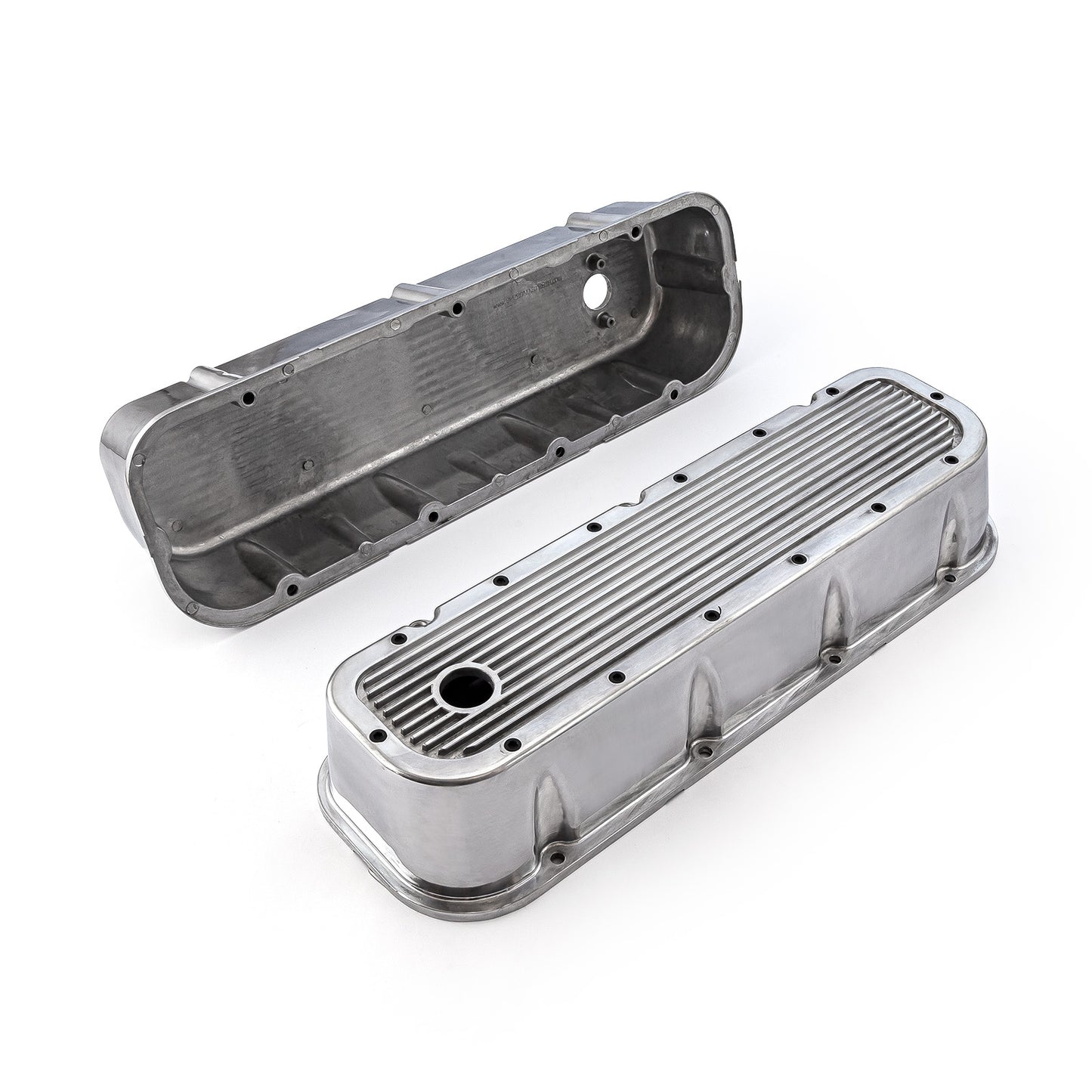 Tapas de válvulas de aluminio acanalado pulido para Chevy BBC 454 (altas, con orificio)