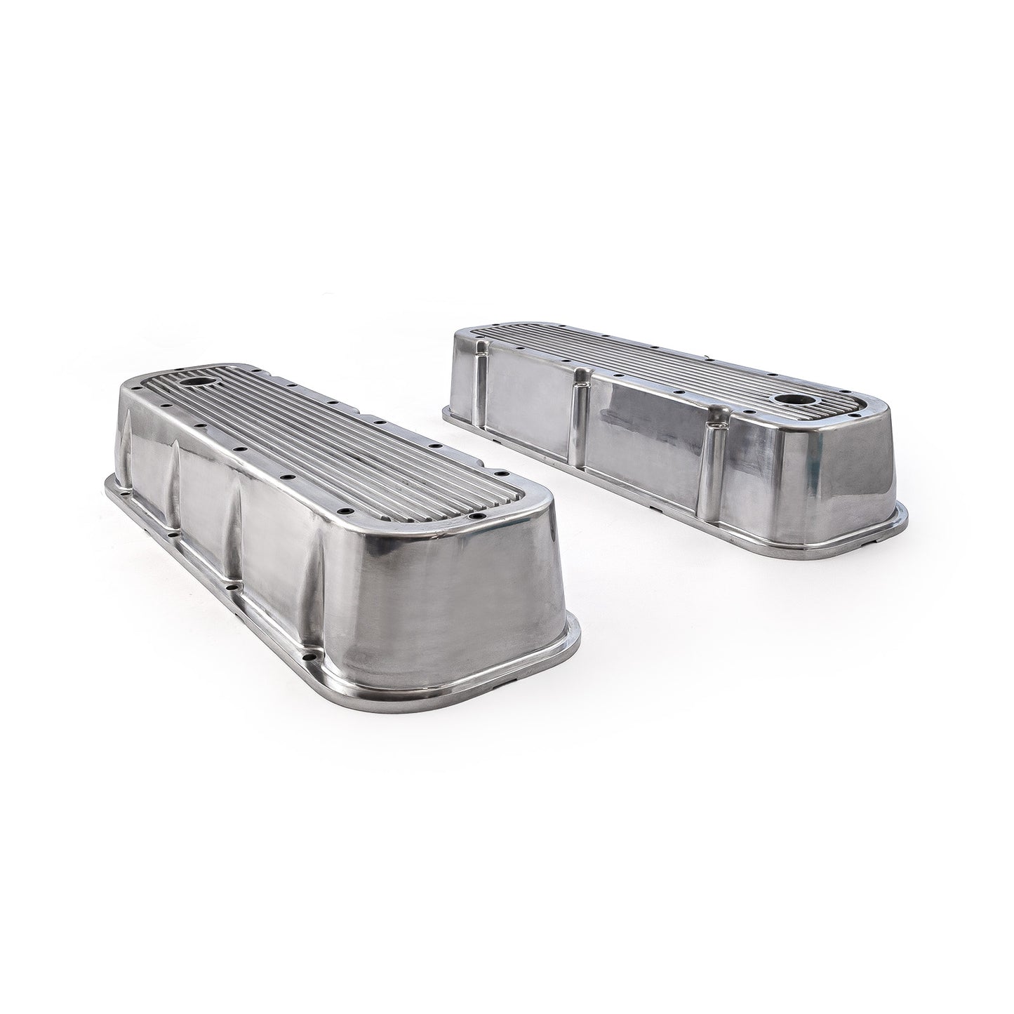 Tapas de válvulas de aluminio acanalado pulido para Chevy BBC 454 (altas, con orificio)