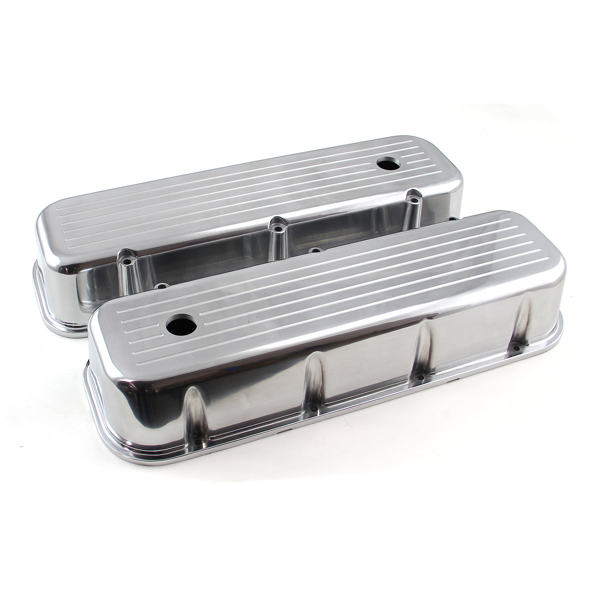 Tapa de válvula de aluminio pulido fresado con bolas para Chevy BBC 454 - Alta con orificio