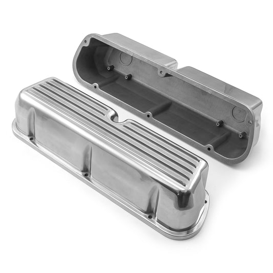 Ford SB 289 302 351 Windsor Nostalgic Finned Aluminum Valve Covers Tall w/o Hole