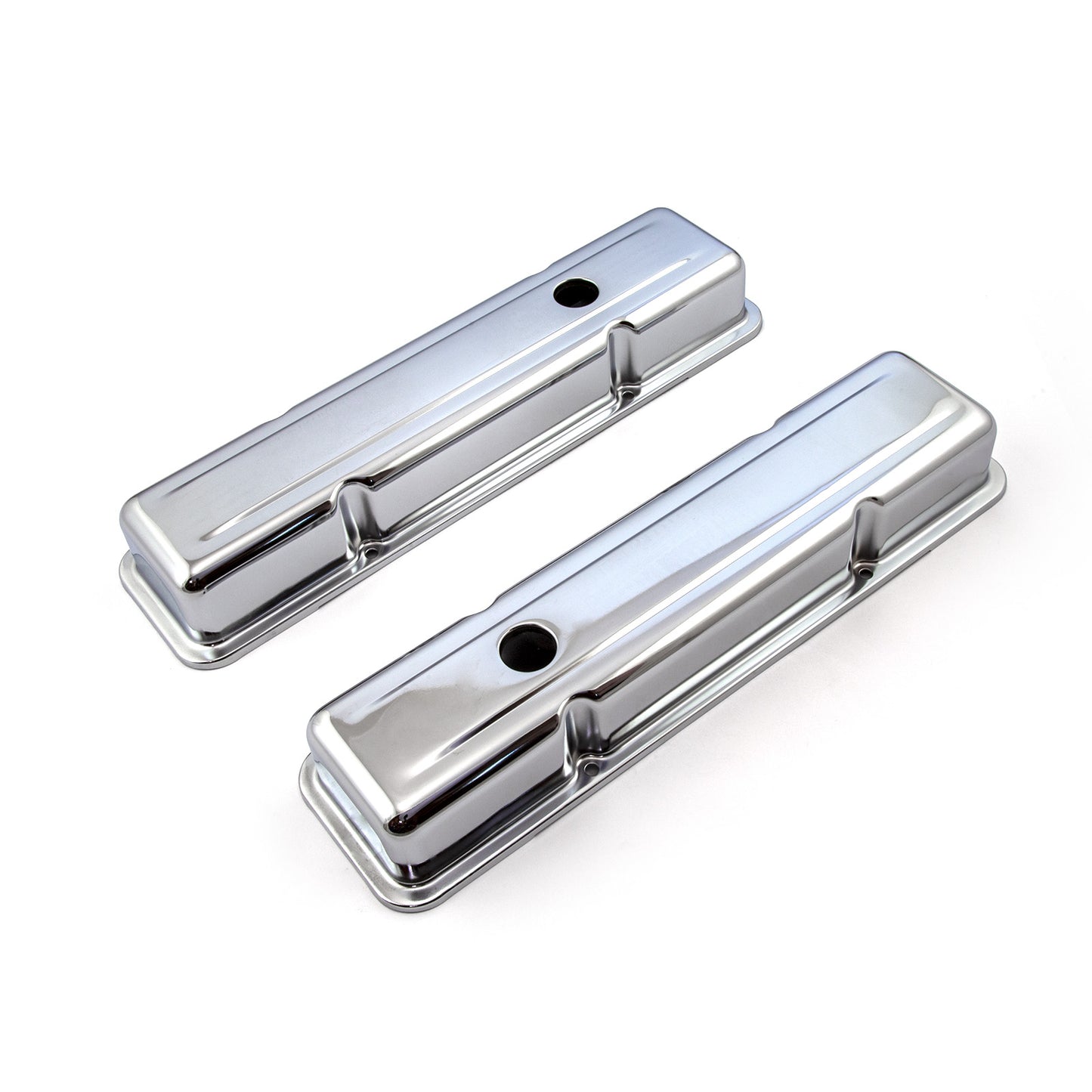Chevy SBC 350 Chrome Steel Valve Covers - Short w/ Hole