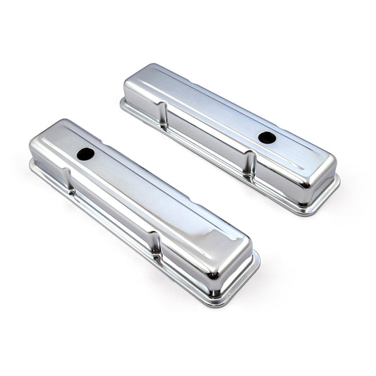 Chevy SBC 350 Chrome Steel Valve Covers - Short w/ Hole